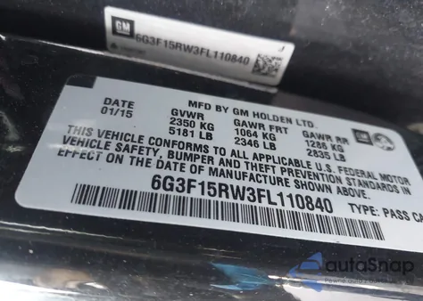 2015 Chevrolet Ss z USA, uszkodzony, nr VIN 6G3F15RW3FL110840